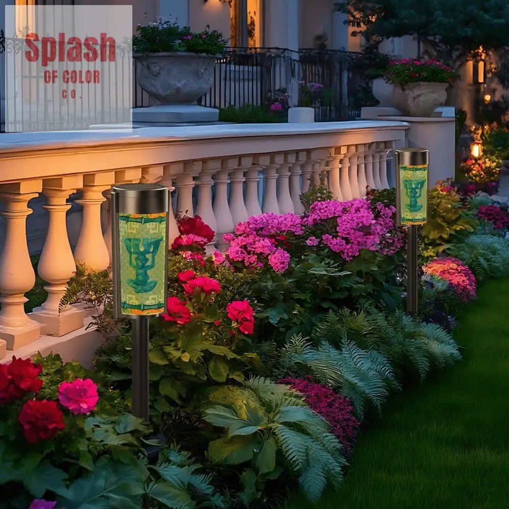 Chinoiserie Monkey Asian Zen Blue, Green Orange Floral Garden Outdoor Solar Lights - Splash of Color co.