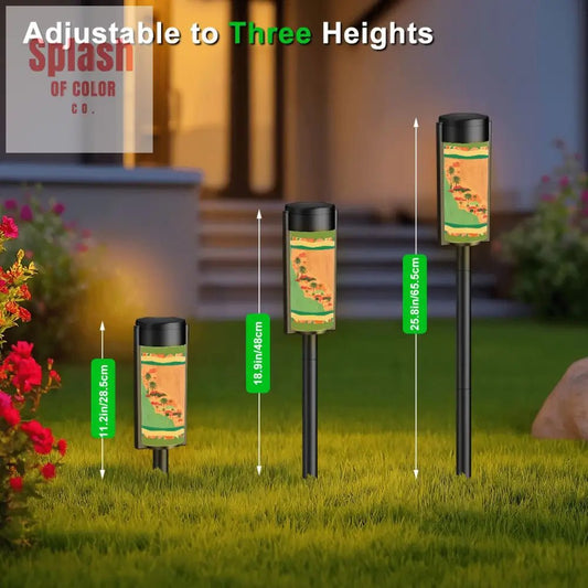 California Fun Colorful Whimsy In The Garden Coral, Teal Geometric Designed Outdoor Garden Solar Lights - Splash of Color co.