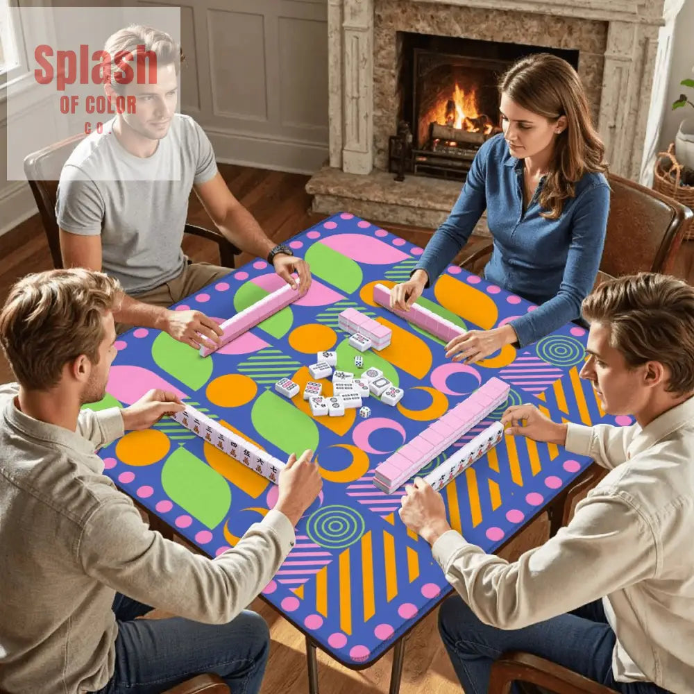 Palm Beach Style Modern Mahjong Mat Preppy Pink Orange Green Mahj Game Mat - 31.5’’x31.5’’ - Daily Accessories