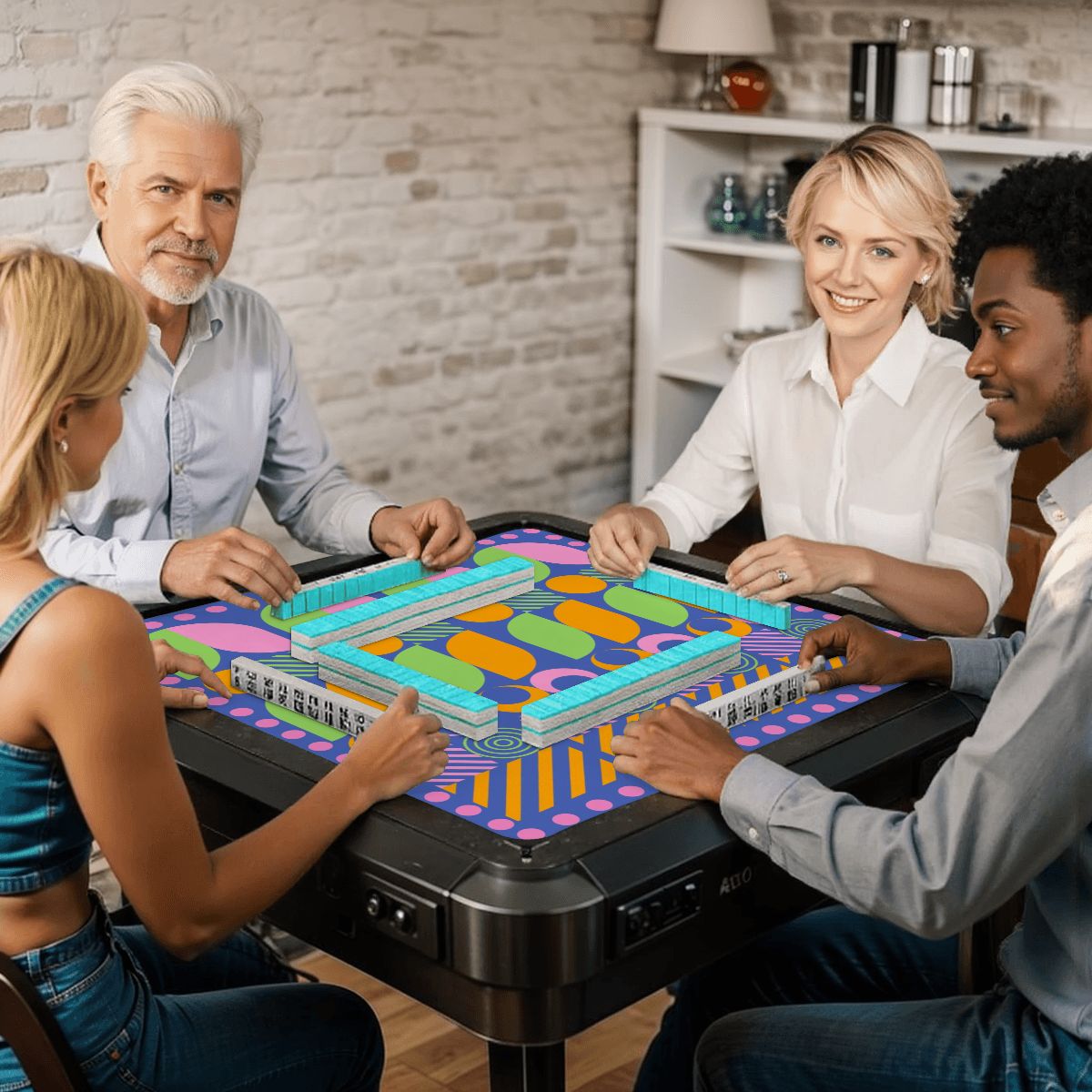 Palm Beach Style Modern Mahjong Mat Preppy Pink Orange Green Mahj Game Mat - 31.5’’x31.5’’ - Daily Accessories