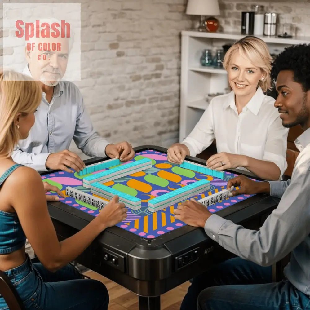 Palm Beach Style Modern Mahjong Mat Preppy Pink Orange Green Mahj Game Mat - 31.5’’x31.5’’ - Daily Accessories