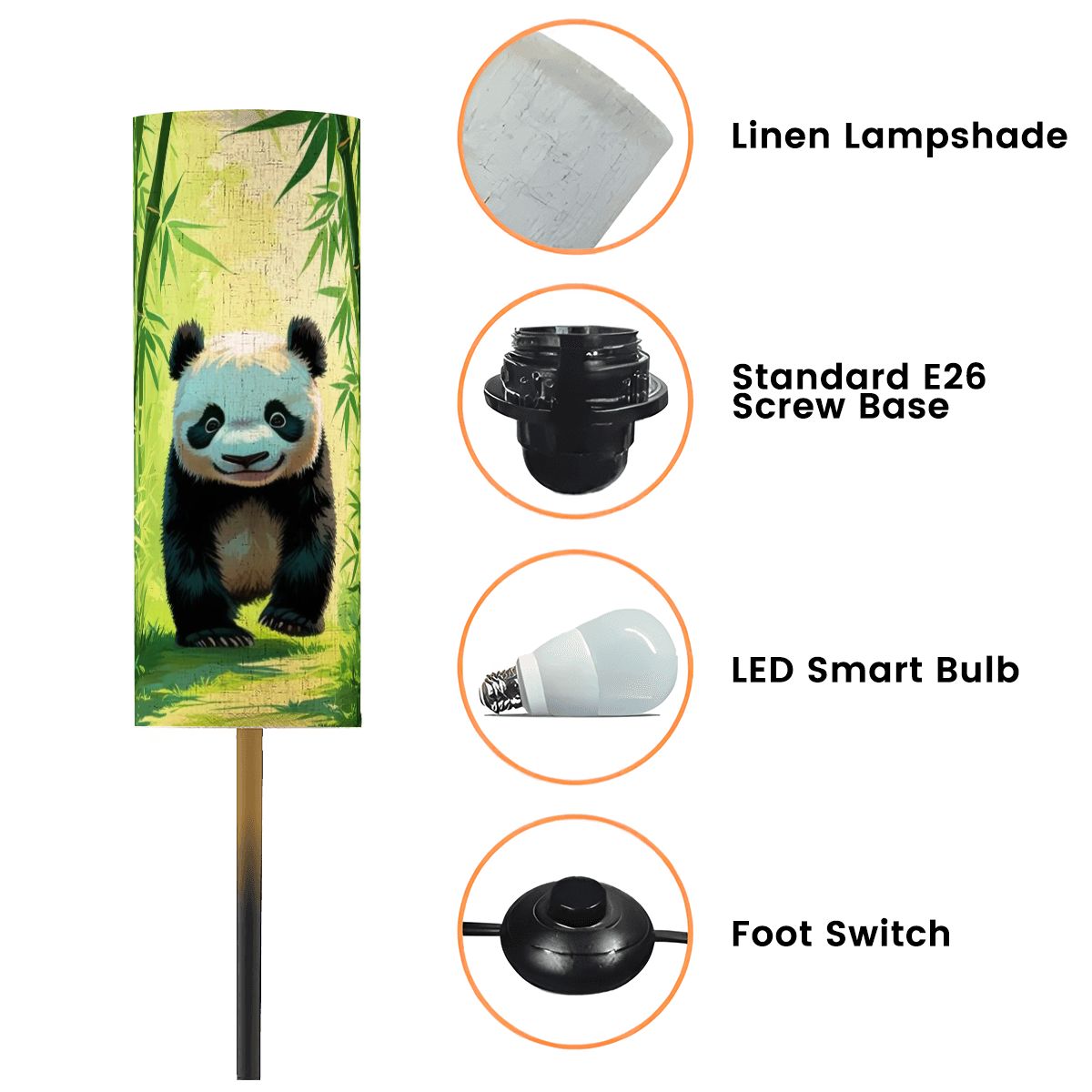 Panda Bear Asian Bamboo Garden Corner Slim Reading Floor Lamp - One Size - Floor Lamps