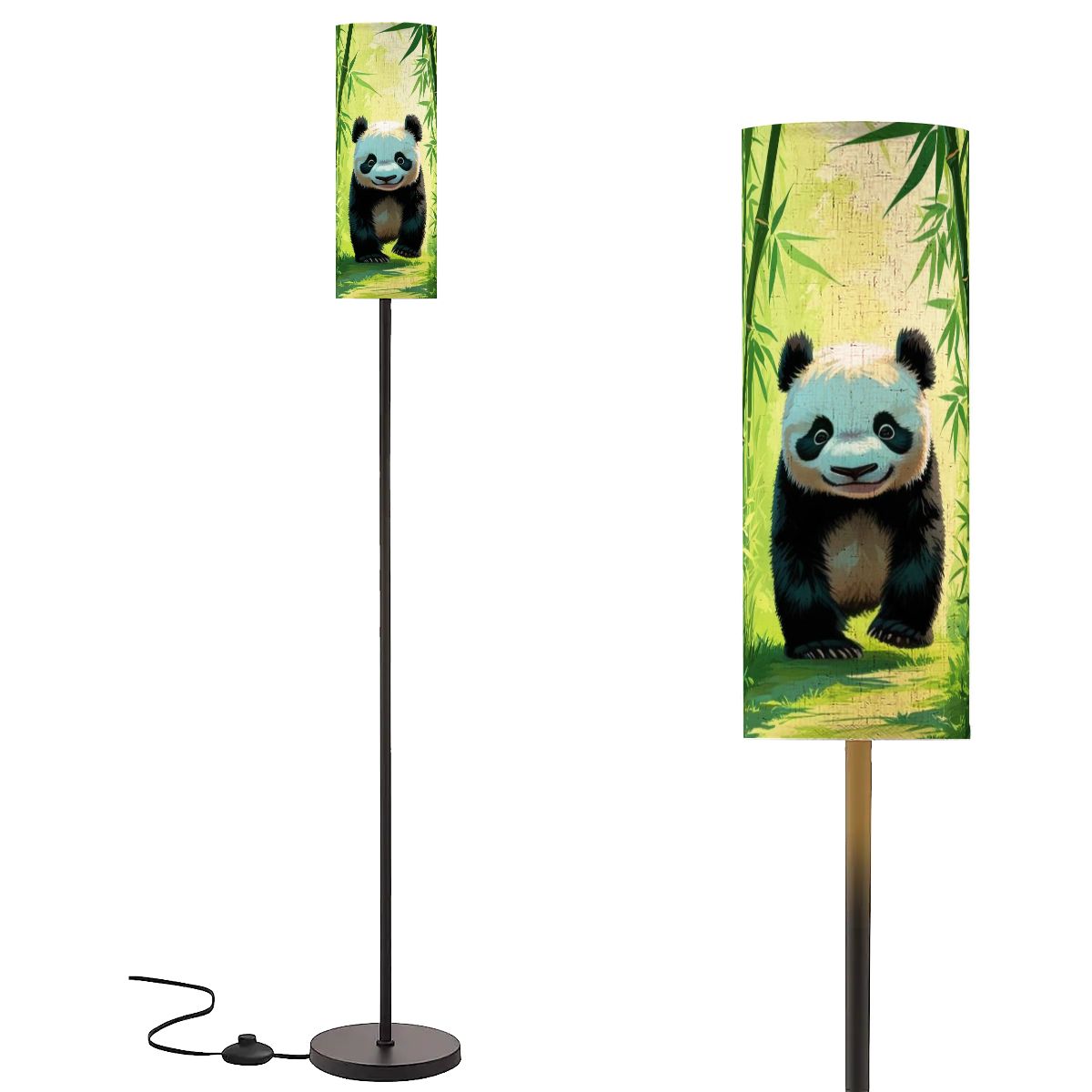Panda Bear Asian Bamboo Garden Corner Slim Reading Floor Lamp - One Size - Floor Lamps