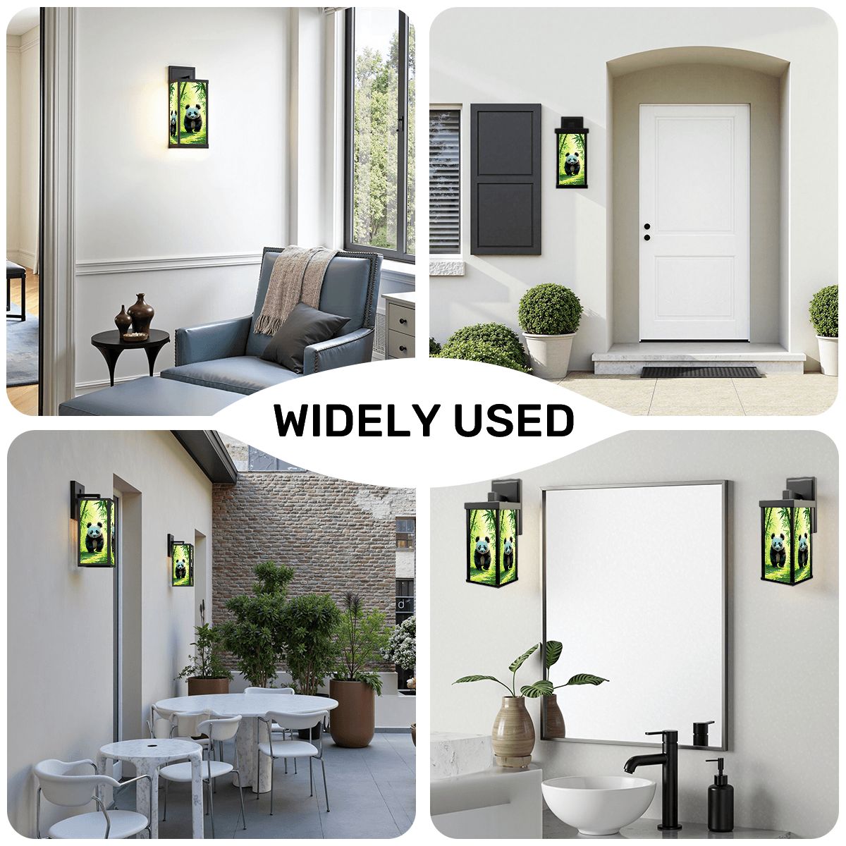 Panda Bear Bamboo Garden Asian Zen Patio Wall Light Sconce - One Size - Wall Lighting