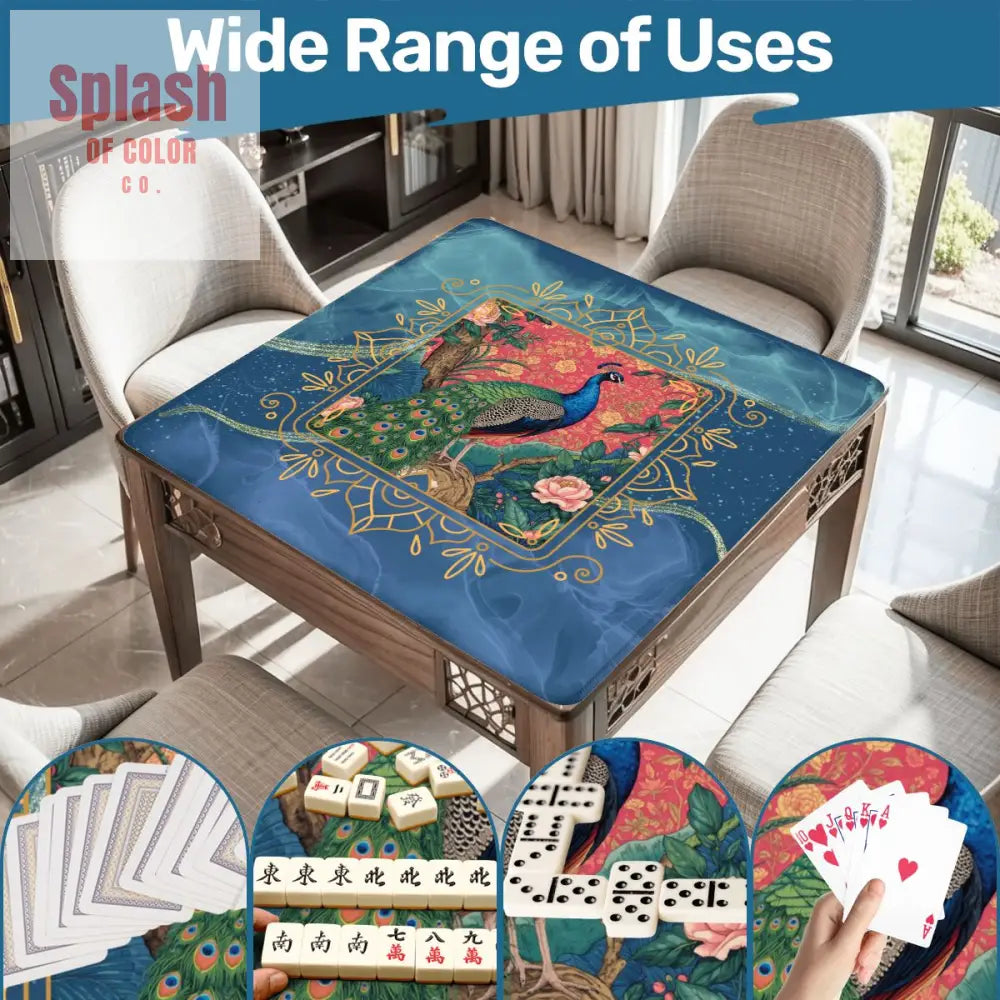 Peacock Elegant Marbled Blue Chinoiserie Asian Garden Mahjong Mat - Daily Accessories
