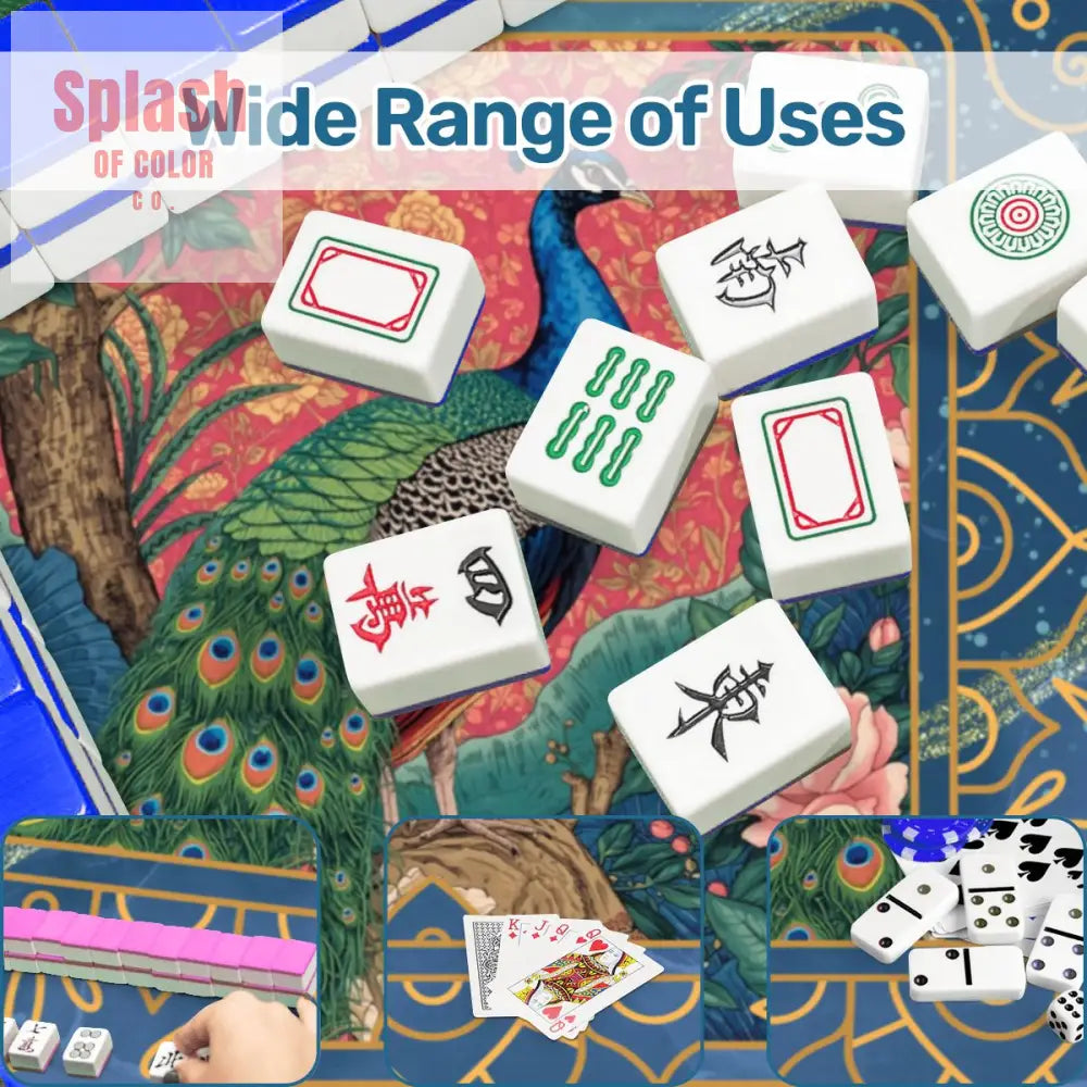 Peacock Elegant Marbled Blue Chinoiserie Asian Garden Mahjong Mat - Daily Accessories