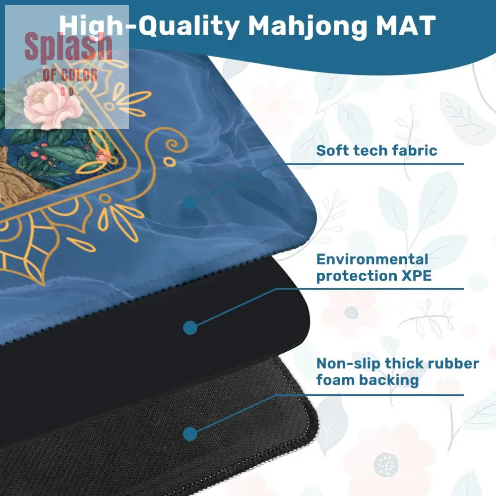Peacock Elegant Marbled Blue Chinoiserie Asian Garden Mahjong Mat - Daily Accessories
