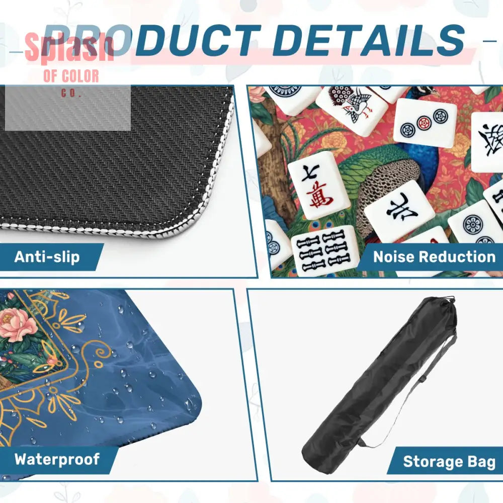 Peacock Elegant Marbled Blue Chinoiserie Asian Garden Mahjong Mat - Daily Accessories