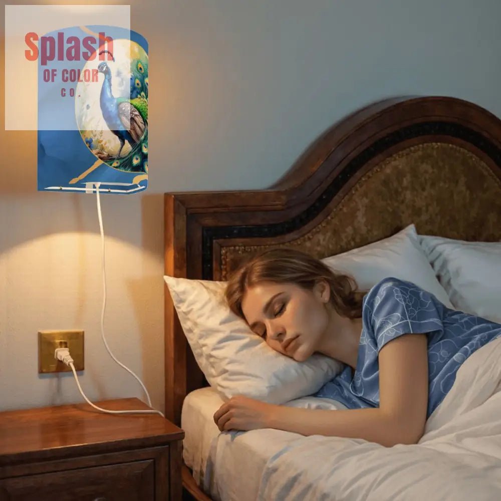 Peacock Watercolor Whimsical Blue And Gold Plug - in Wall Lighting Set of Two - Splash of Color co.