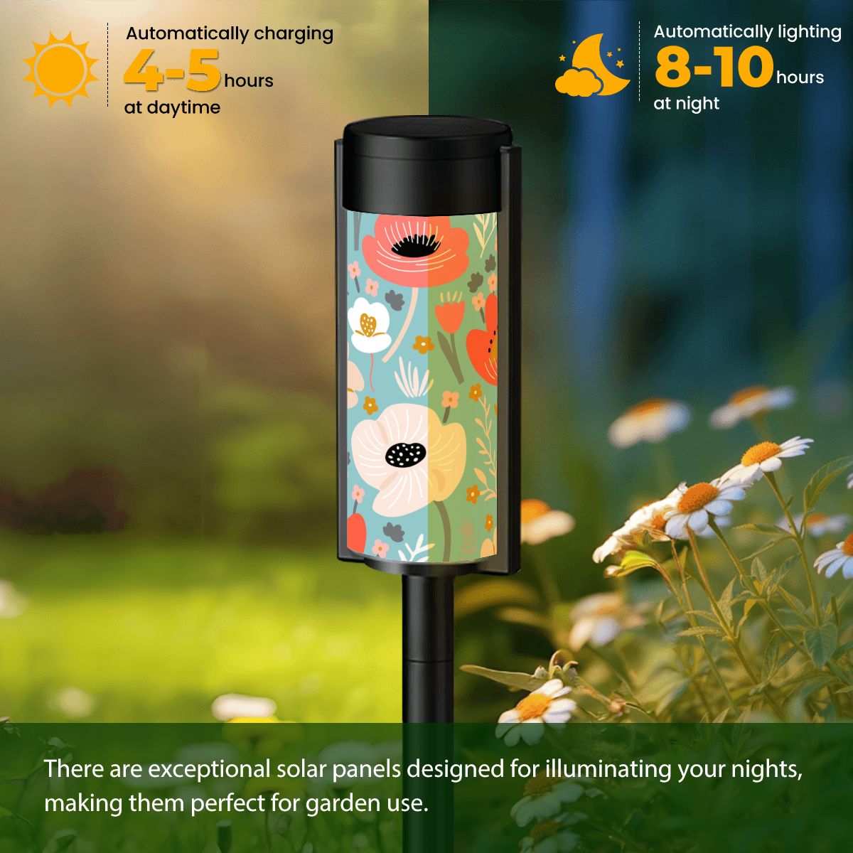 Poppie Floral Blue Modern Unique Garden Outdoor Solar Lights - 4pcs - Garden Decor