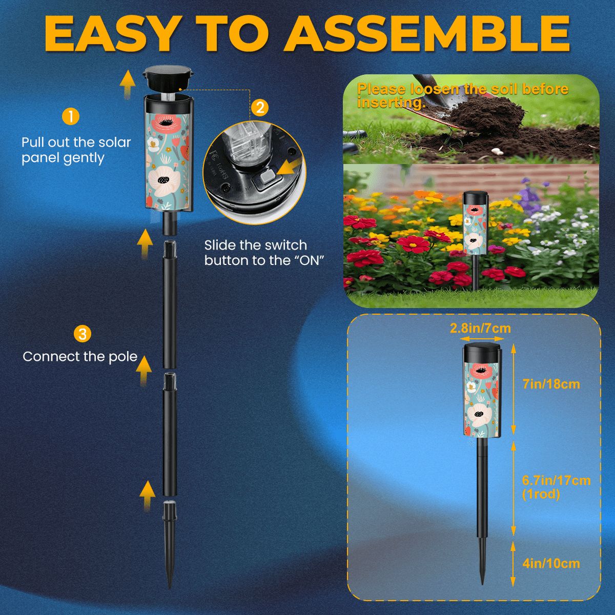 Poppie Floral Blue Modern Unique Garden Outdoor Solar Lights - 4pcs - Garden Decor