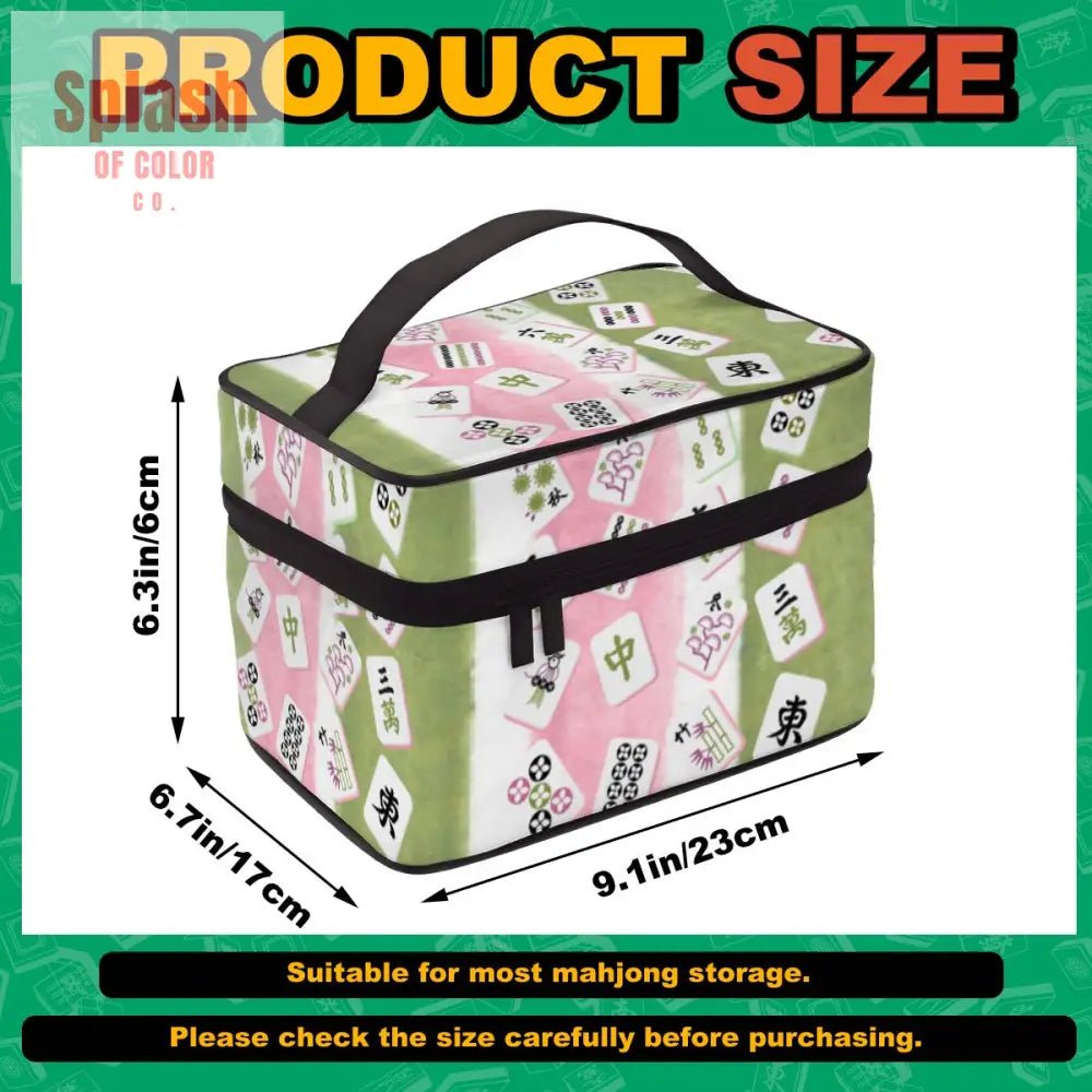 Mahjong Tile Bag, Green Pink Whimsical Portable Mahjong Bag - Splash of Color co.