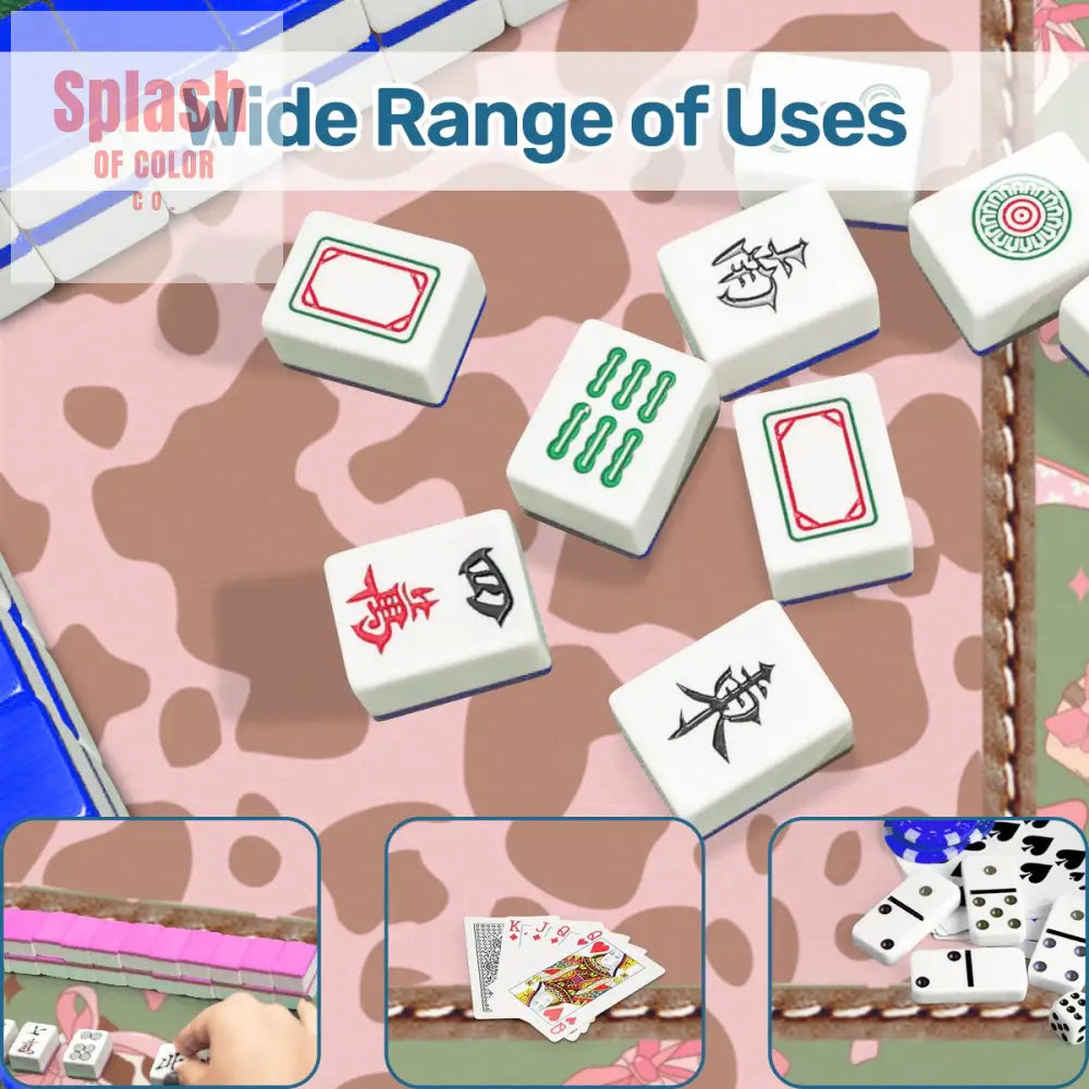 Preppy Cowgirl Mahjong Mat Pink Green Cow Print Fun Mahj Game Mat Daily Accessories