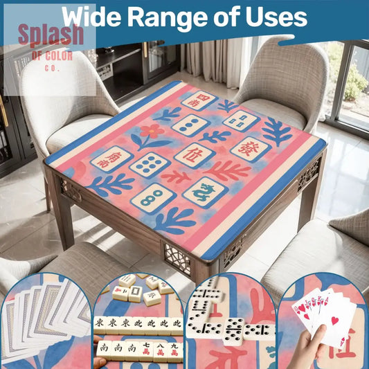 Preppy Pastel Blue Pink Mahjong Tiles Mahjong Mat - 31.5’’x31.5’’ - Daily Accessories