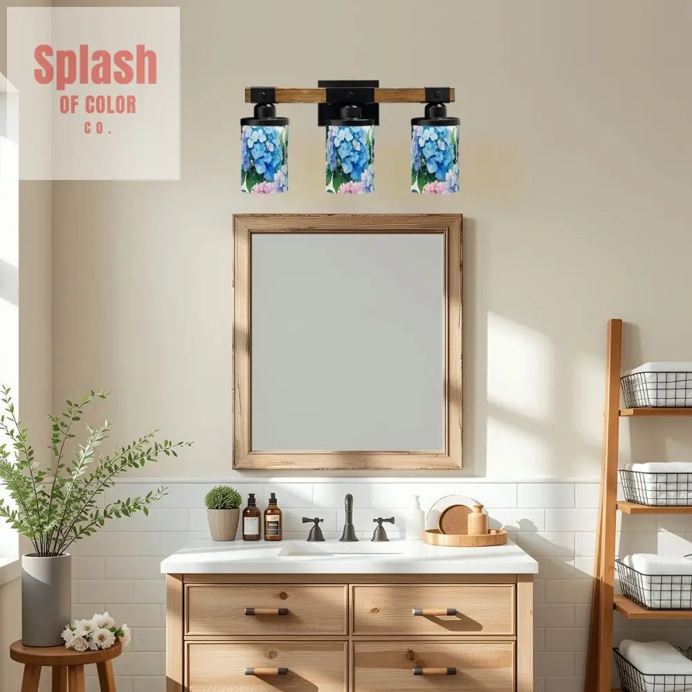 Pretty Floral Hydrangeas Blue Pink Purple Asian Garden Zen Vanity Light Fixture One Size Wall Lighting