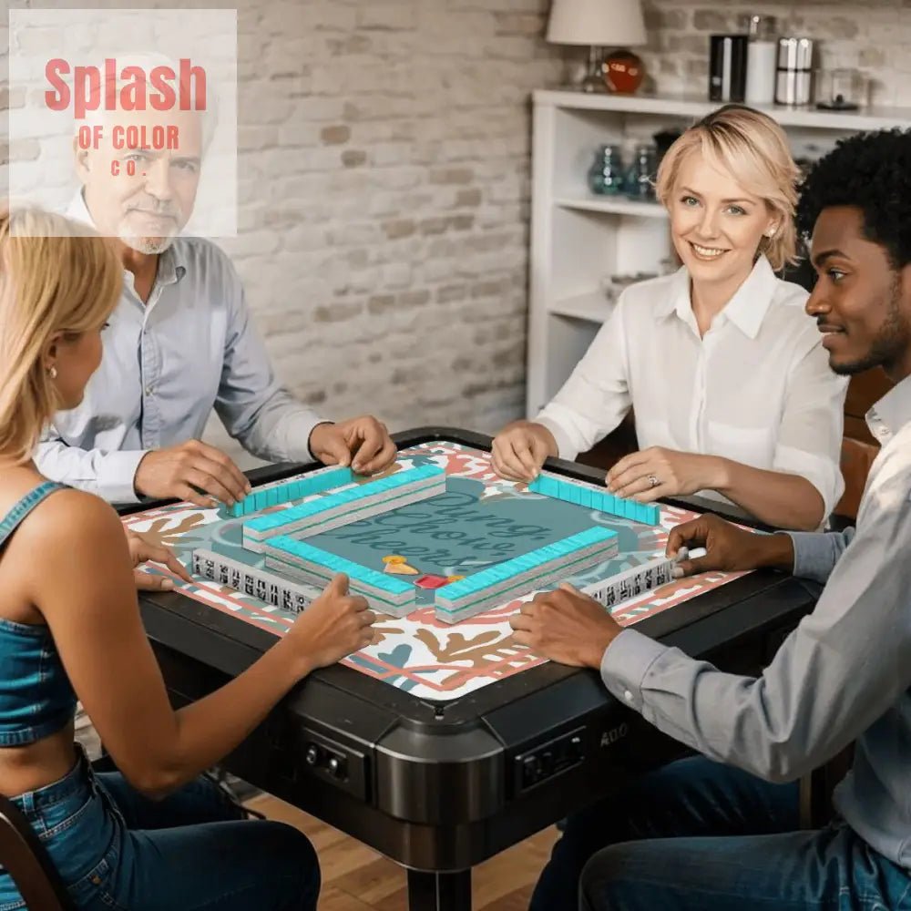 Pung Chow Cheers Coral Palm Beach Style Pretty Mahjong Game Mat - 31.5’’x31.5’’ - Daily Accessories