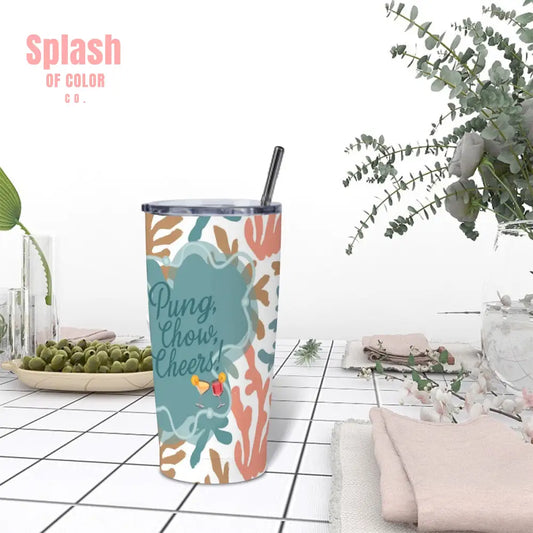 Pung Chow Cheers Mahjong Gift Coral Reef Background Stainless Steel Insulated Tumblers with Lid & Straw One Size