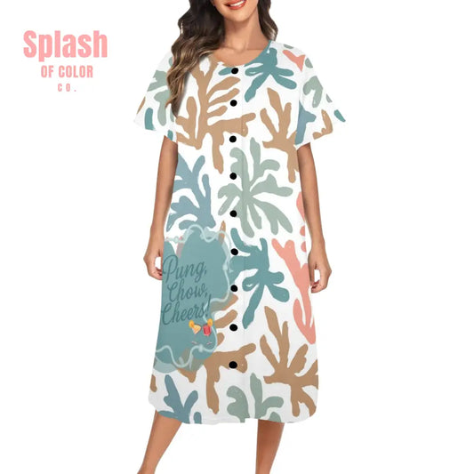 Pung Chow Cheers Mahjong Lover Muummu Dress Quirky Coral Blue Mahj Gift Idea XS Pajamas