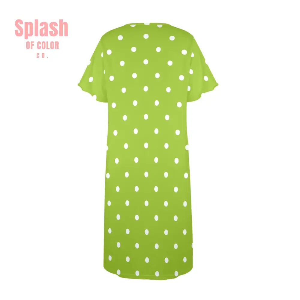 Quirky Mahjong One Bam Bird Green Polka Dot Ladies Muumuu Dress Pajamas