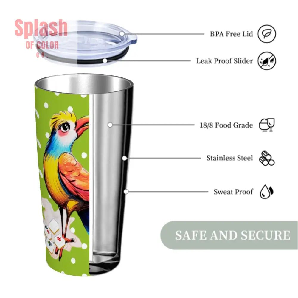 Quirky One Bam Bird Citrus Green Polka Dot Mahjong Tumbler One Size Drinkware