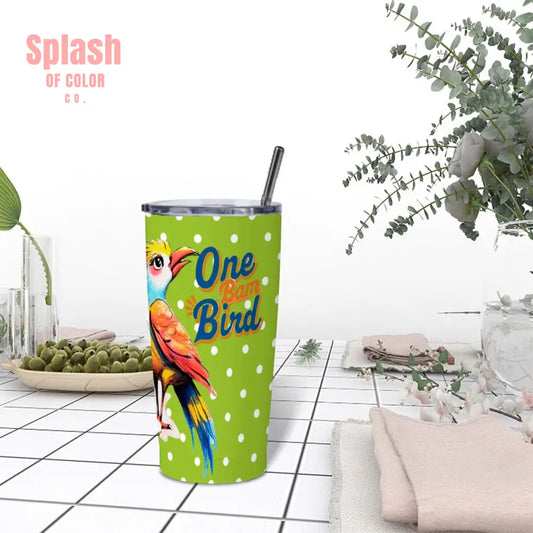 Quirky One Bam Bird Citrus Green Polka Dot Mahjong Tumbler One Size Drinkware