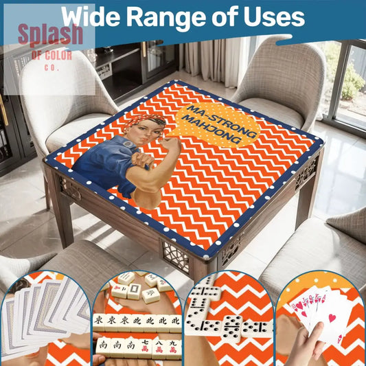 Rose The Riveter Preppy Orange Zig Zag Blue Polka Dot Mahjong Mat - 31.5’’x31.5’’ - Daily Accessories