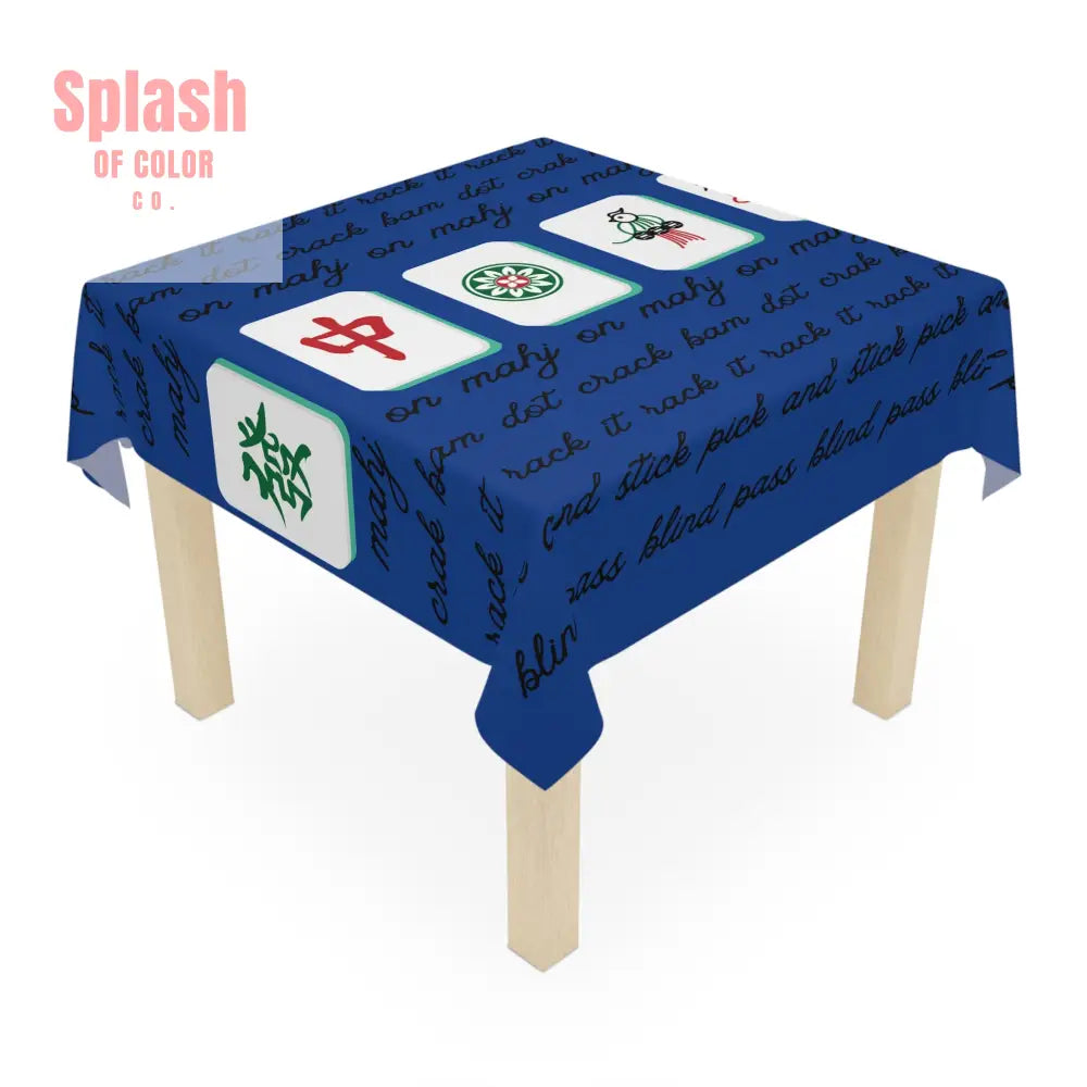 Royal Blue Cultural Mahjong Tablecloth Game Night Decor Unique Dining Table Cover - One size / White - Home Decor
