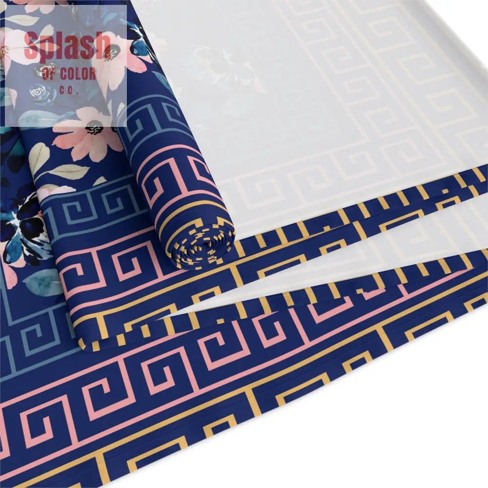 Royal Blue Floral Table Runner Greek Key Designed Border Home Decor