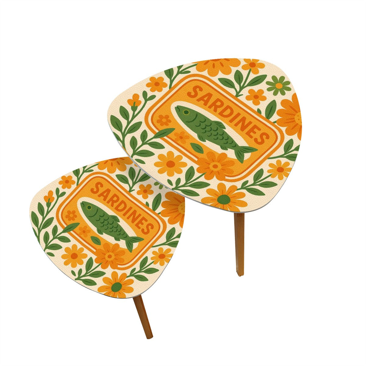 Sardine Floral Nautical Modern Nesting Table Triangle Coffee Table Set of 2 - One Size - Home Accessories
