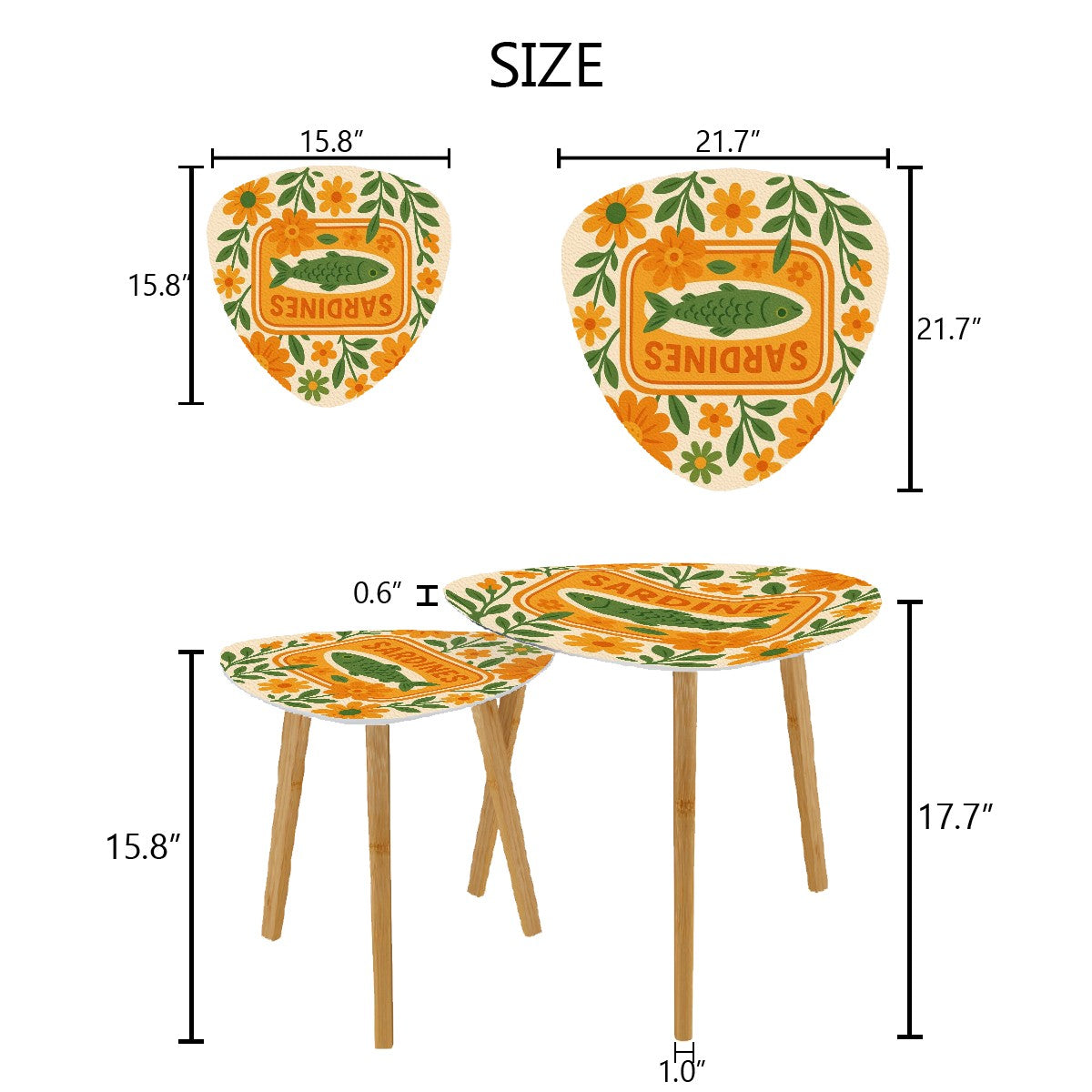 Sardine Floral Nautical Modern Nesting Table Triangle Coffee Table Set of 2 - One Size - Home Accessories