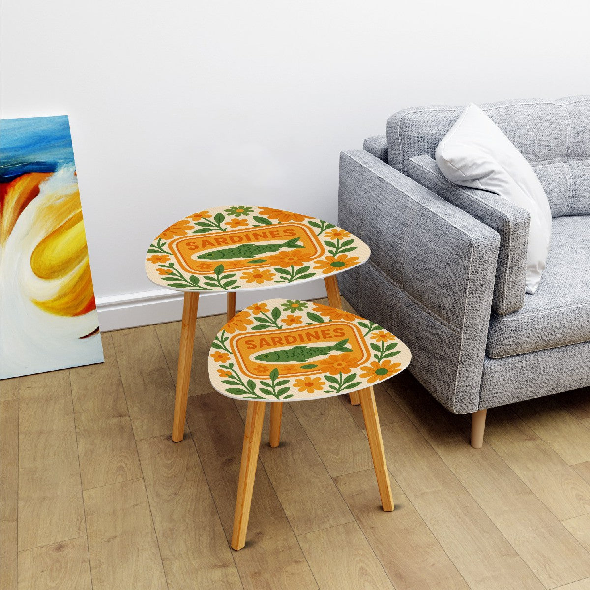 Sardine Floral Nautical Modern Nesting Table Triangle Coffee Table Set of 2 - One Size - Home Accessories