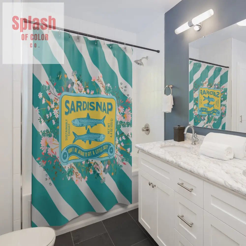 Sardine Shower Curtain Tinned Fish Vibrant Sardisnap Shower Curtain with Floral Design Coastal Bathroom Decor - 71’’ ×