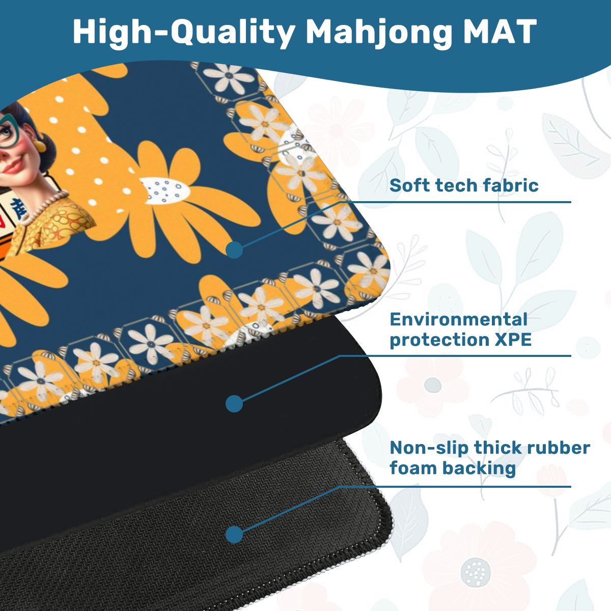 Sassy Funny Mahjong Mat Don’t Stare At My Rack Blue Yellow Preppy Floral - 31.5’’x31.5’’ - Daily Accessories