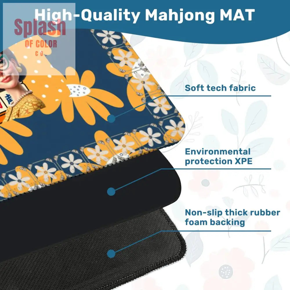 Sassy Funny Mahjong Mat Don’t Stare At My Rack Blue Yellow Preppy Floral - 31.5’’x31.5’’ - Daily Accessories