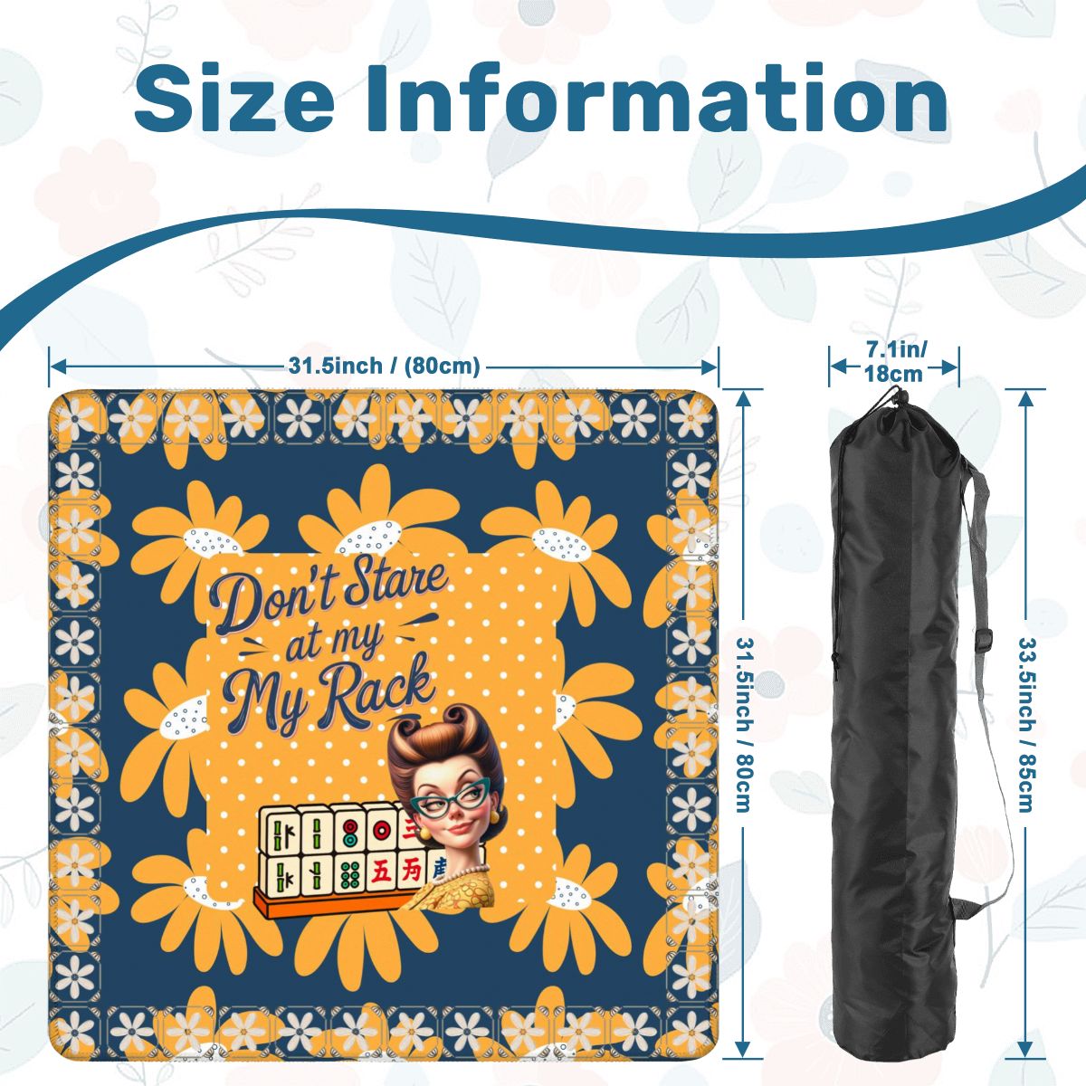 Sassy Funny Mahjong Mat Don’t Stare At My Rack Blue Yellow Preppy Floral - 31.5’’x31.5’’ - Daily Accessories