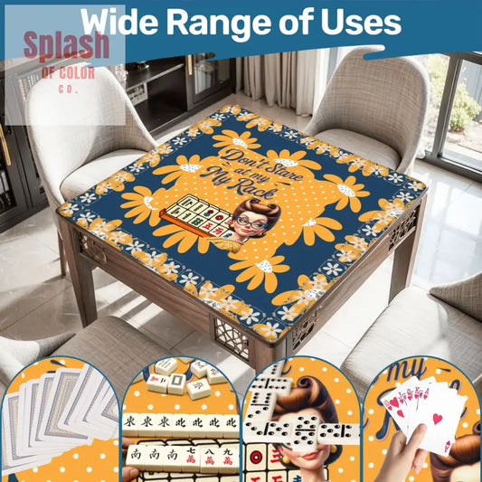 Sassy Funny Mahjong Mat Don’t Stare At My Rack Blue Yellow Preppy Floral - 31.5’’x31.5’’ - Daily Accessories