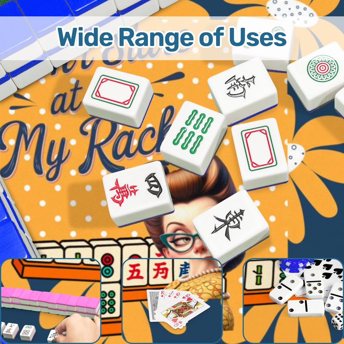 Sassy Funny Mahjong Mat Don’t Stare At My Rack Blue Yellow Preppy Floral - 31.5’’x31.5’’ - Daily Accessories
