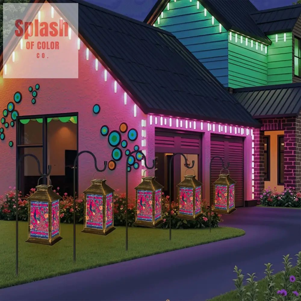 Japanese Asian Zen Garden Peacock, Pink Blue Solar Lantern - Splash of Color co.