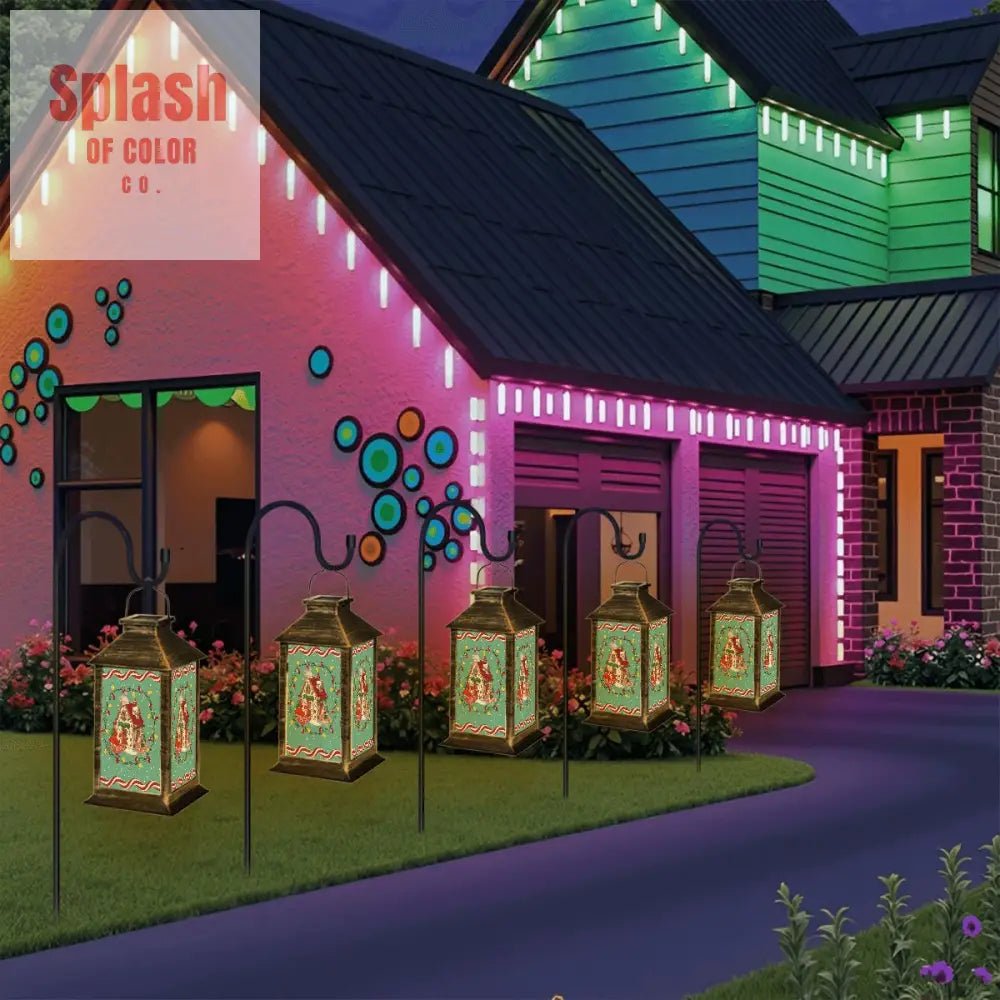 Whimsical Mahjong Christmas Heritage Tile House And Vintage Gals Solar Lantern - Splash of Color co.