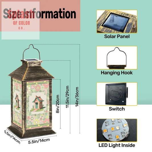 Mahjong Tile House Vintage Floral Green And Pink Solar Lantern - Splash of Color co.