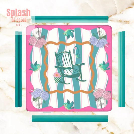 Southern Charm And Hospitality Whimsical Pink, Teal Mahjong Mat - Splash of Color co.