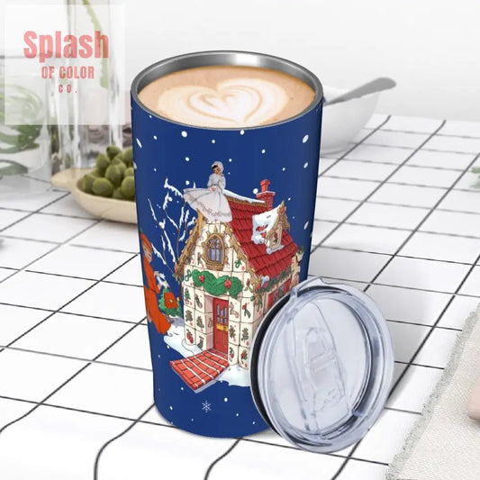 Mahjong Christmas Tumbler, Whimsical Mahj Tile House, Vintage Ladies Stainless Steel Insulated Tumbler - Splash of Color co.