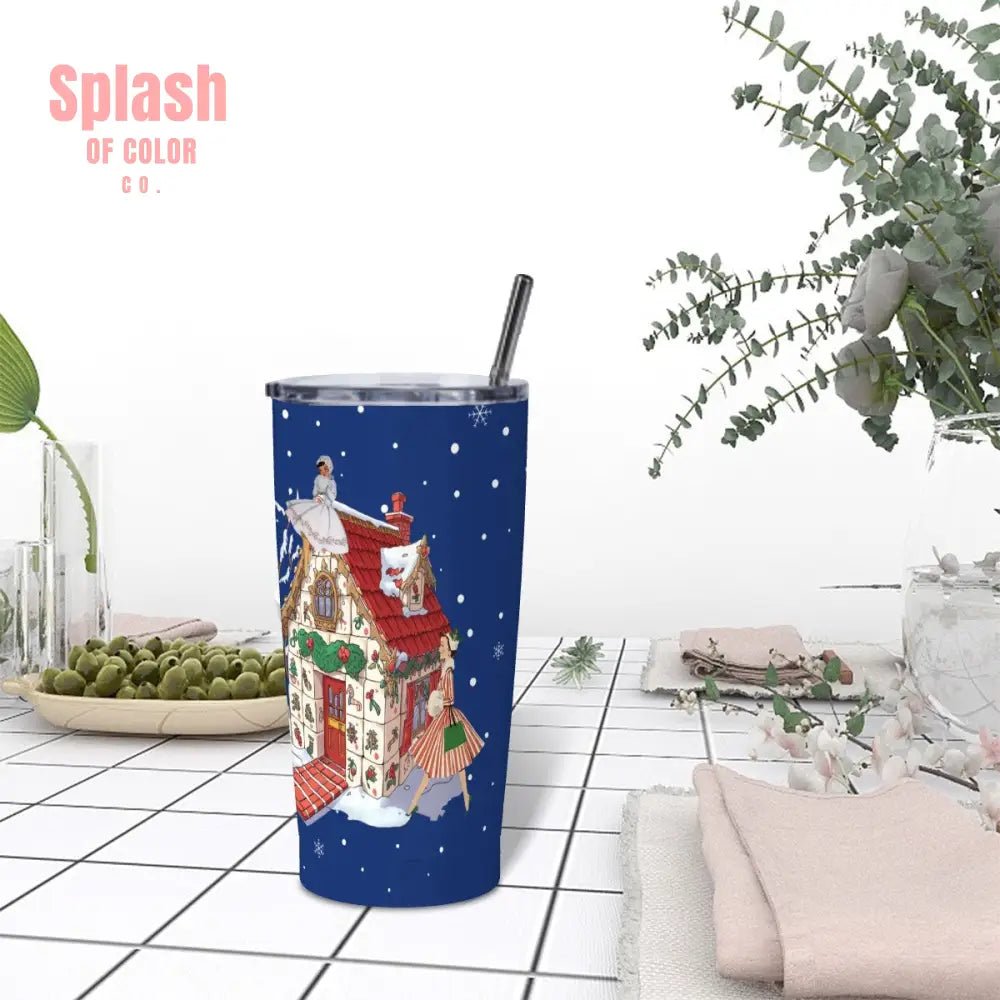 Mahjong Christmas Tumbler, Whimsical Mahj Tile House, Vintage Ladies Stainless Steel Insulated Tumbler - Splash of Color co.
