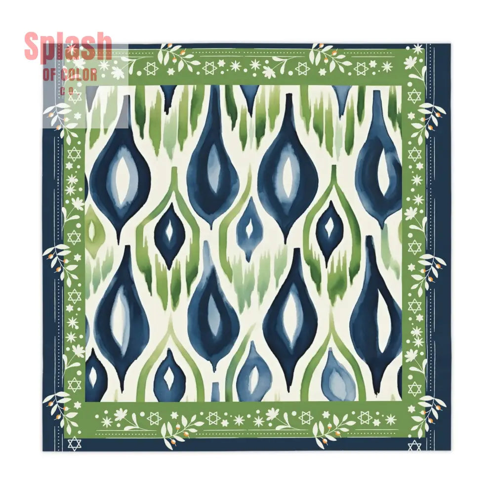 Star Of David Jewish Mahjon Elegant Watercolor Blue Green Tablecloth with Geometric Pattern One size / White Home Decor