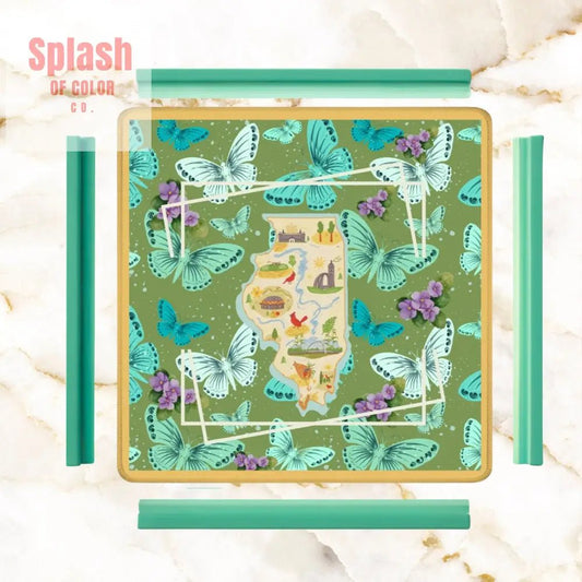 State Of Illinois, Butterflies, Violets State Pride Mahjong Mat - Splash of Color co.