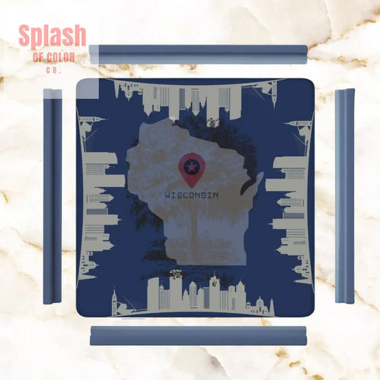 State Of Wisconsin Mahjong Game Mat, Blue, Cityscape Wisconsin Pride - Splash of Color co.