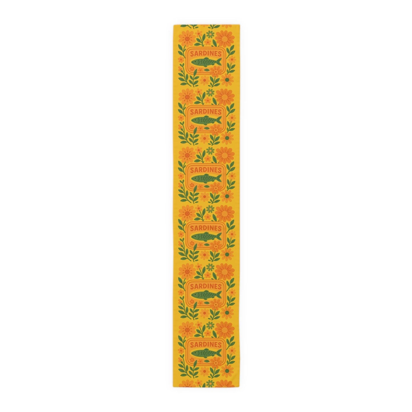 Summer Sardine Table Runner Cheerful Tinned Fish Floral Table Runner | Nautical Bright Summer Decor