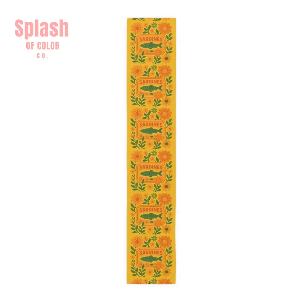 Summer Sardine Table Runner Cheerful Tinned Fish Floral Table Runner | Nautical Bright Summer Decor