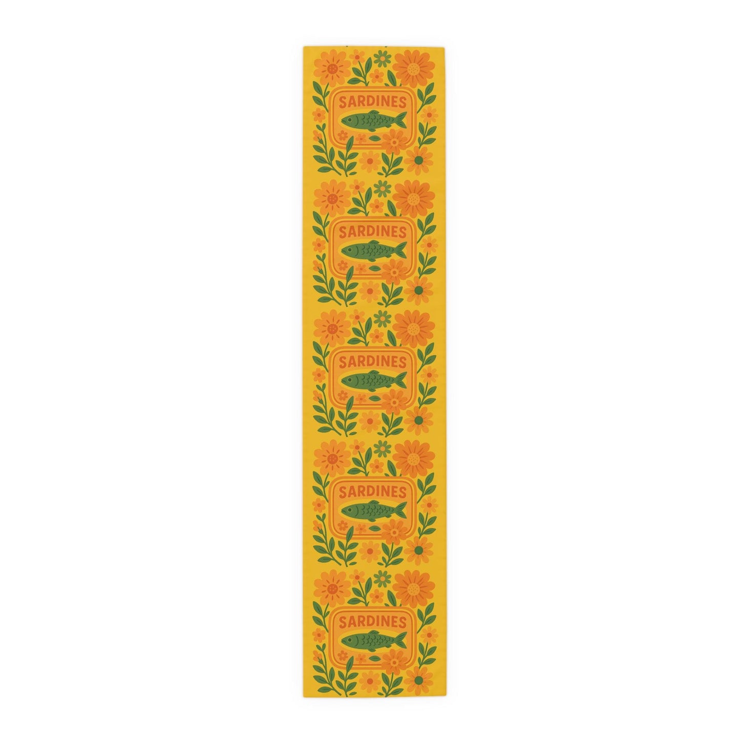 Summer Sardine Table Runner Cheerful Tinned Fish Floral Table Runner | Nautical Bright Summer Decor