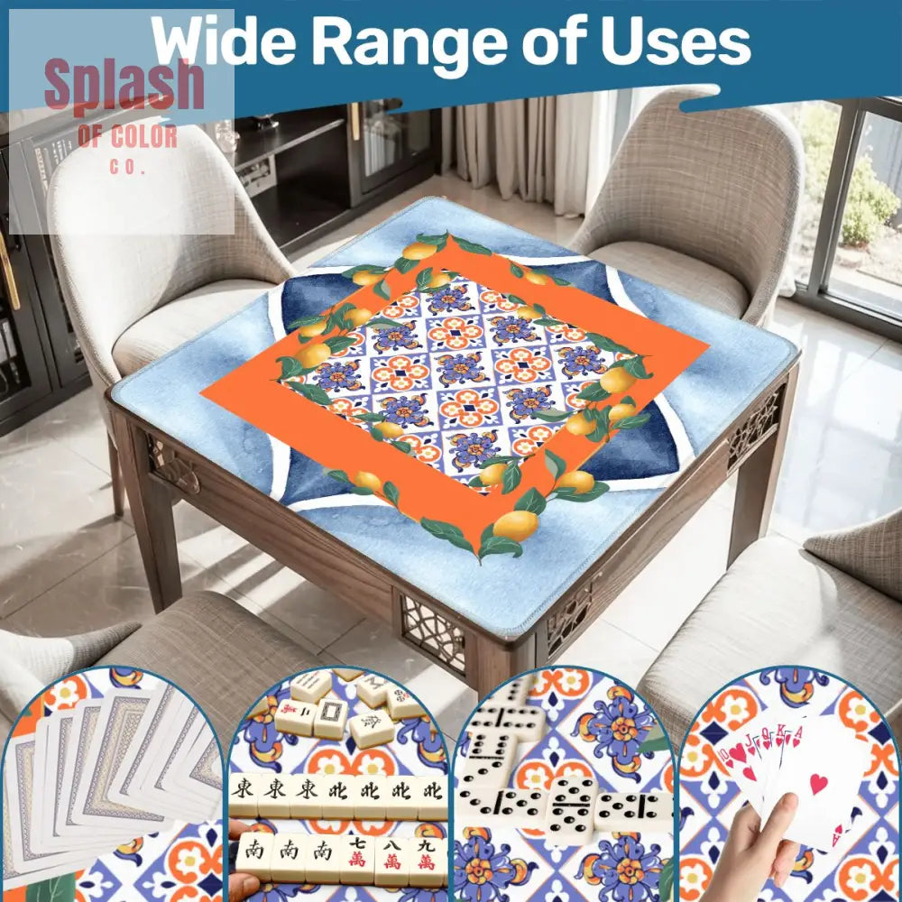 Taste Or Tuscany Citrus Lemong Orange Blue Watercolor Mahjong Mat - Daily Accessories